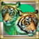 Sobre un fondo verde se ven dos elegantes tigres.